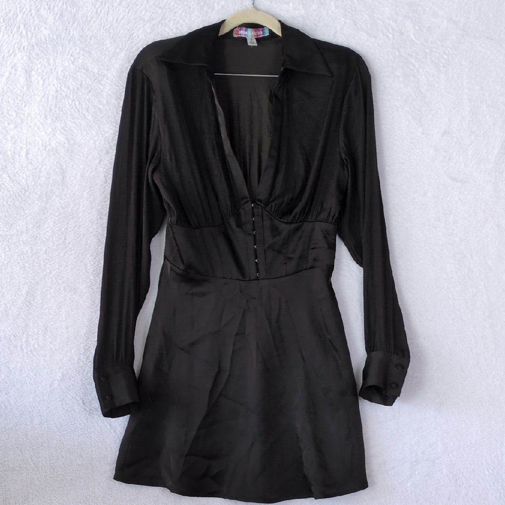 Urban Outfitters Junior's Black Satin Clasp Victorian Punk Mini Dress Size S